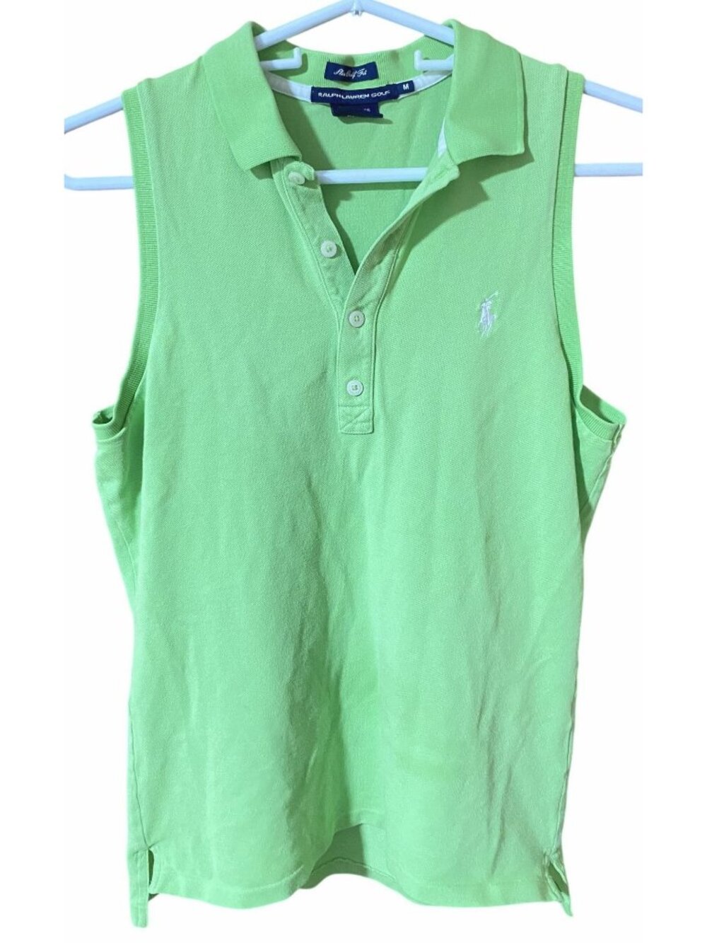 Ralph Lauren Golf Womens M Green Sleeveless Polo Shirt Slim Golf Fit Preppy